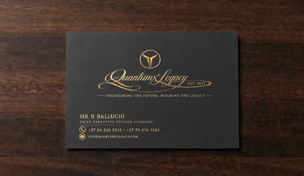 QuantumX Legacy business card — Mr R Balluchi, Chief Executive Officer (Founder)