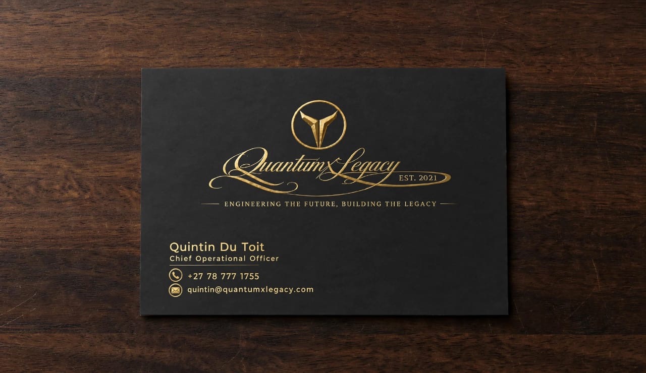 QuantumX Legacy business card — Quintin Du Toit, Chief Operational Officer
